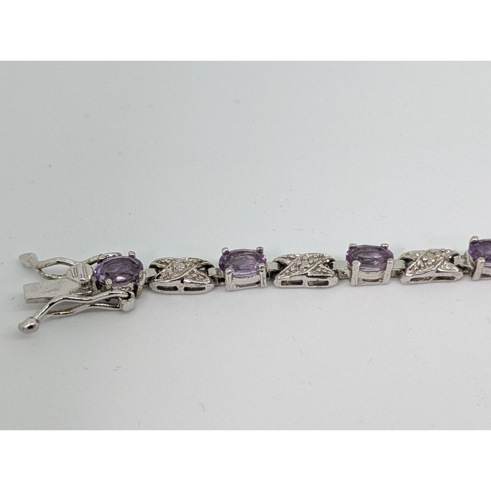 Amethyst Tennis Bracelet Sterling Silver‎ stamped 925, Ras